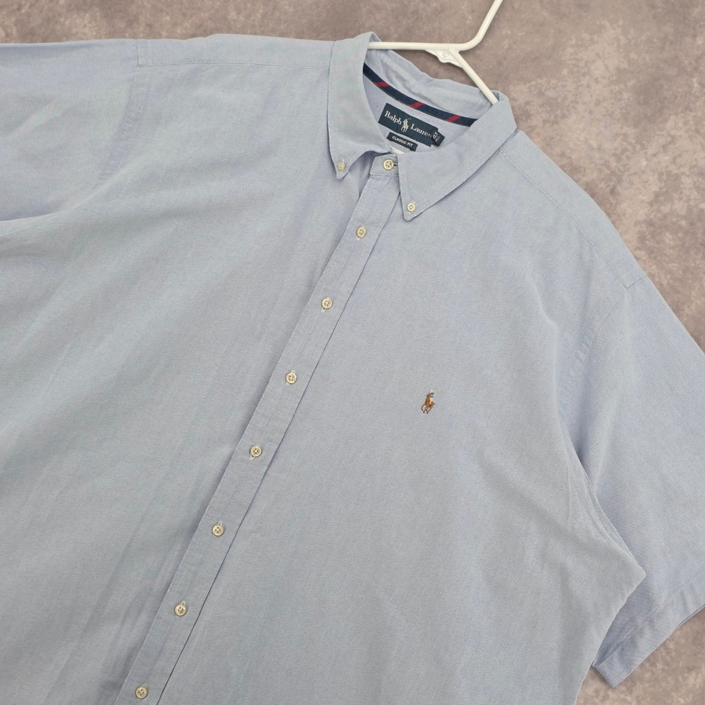 Polo Ralph Lauren Oxford Shirt Mens 4XLT Big Tall Short Sleeve Blue Flesh Pony